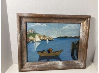 Vintage Original Painting BoatS On Water