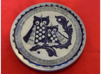 Wall Plate Handmade Hand-potted Salt Glaze Owls 8'