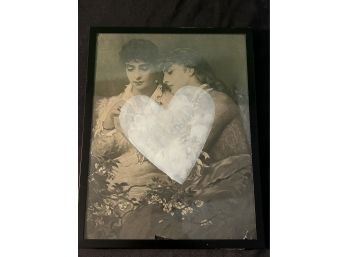 Vintage Photo Of Two Women In Embrace With Graffiti Heart Overlay 8 X 10 Framed