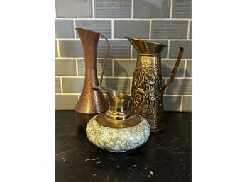 Set Of Three Mid-Century Copper And Brass Watering Cans