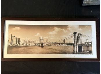 Framed Sepia Brooklyn Bridge Landscape Photograph 20 X 10