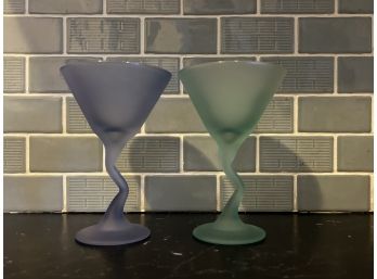 Libbey Z Stem Frosted Pastel Martini Glasses Set Of 2 Vintage