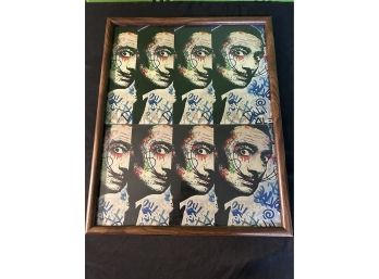 Original Dali Pop Art Portrait Overlaid In The Style Of Andy Warhol 16 X 20 Vintage Frame