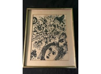 Marc Chagall Lithograph: Couple In Front Of Tree 16' X 13' Framed