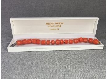 Beautiful $375 Retail Price Chunky Orange Coral Bracelet - Fantastic Piece - Hand Knotted Orange Silk Cord