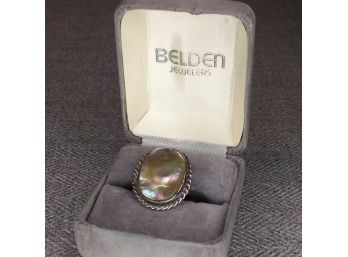 Fantastic Vintage 925 / Sterling Silver & Mother Of Pearl / Abalone Ring - Very Pretty Ring - Cocktail Ring