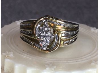 Interesting And Vintage Sterling Silver / 925 With Gold Overlay & Diamond ? CZ ? Ring - Very Pretty Ring