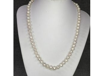 Wonderful Genuine Cultured Baroque Pearl Necklace With Sterling Clasp - Nice Bright Round Crisp Color - WOW !