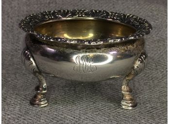 Fabulous Antique TIFFANY & CO Sterling Silver Footed Master Salt With Monogram - MAA - Gold Washed Interior