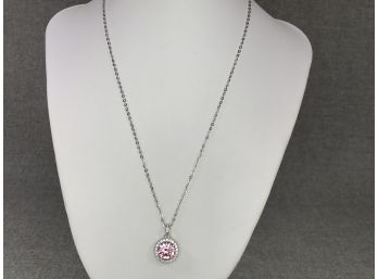 Wonderful Brand New 925 / Sterling Silver Necklace & Pendant With Pink Tourmaline And White Zircons - Lovely !