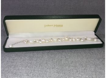 Fabulous Multi Sized Genuine Cultured Baroque Pearl & Sterling Silver Chain 9' Bracelet - Very Unusual Piece