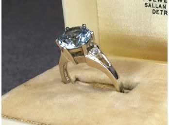 Gorgeous Sterling Silver / 925 Ring With White Topaz & Aquamarine - Large Ring - Very Impressive Looking