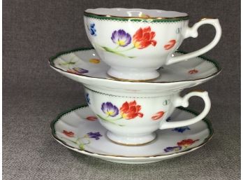 Pair Of Fabulous Authentic VALENTINO Cups And Saucers - Hand Detailed - Yes THE Valentino - Very Expensive