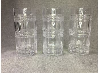 Four Crystal RALPH LAUREN Glasses - 3 Glen Plaid Highball Glasses ($119 Ea) / 1 Safari Rocks Glass ($99 Ea)