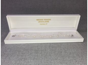 Very Pretty Genuine Cultured Baroque Pearl & Crystal Bead Bracelet With Sterling Silver Clasp - Lovely Piece