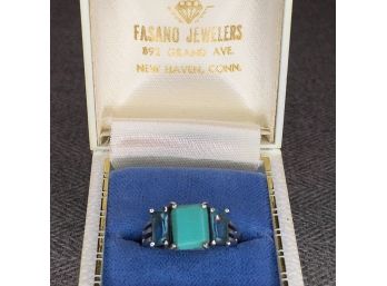Unusual Vintage 925 / Sterling Silver Ring With Aquamarine & Turquoise - Unusual Contrasting Stones - Nice !