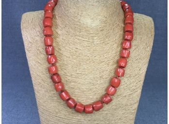 Incredible $475 Retail Price Chunky Orange Coral Necklace - Hand Knotted Orange Silk Cord - Amazing Piece !