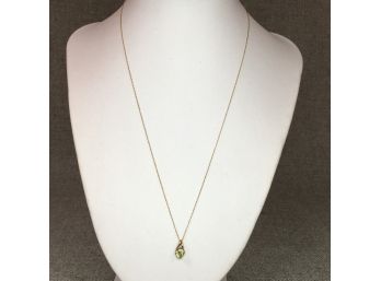 Fabulous ! - Very Delicate All 10K Gold Chain And Heart Shape Peridot & Diamond Pendant - NOT PLATED - All 10K