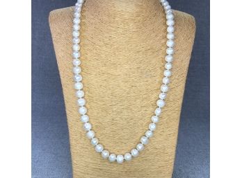 Fantastic Genuine Large Cultured Pearl 24' Necklace With Sterling Silver Clasp - Large White Pearls - Wow !