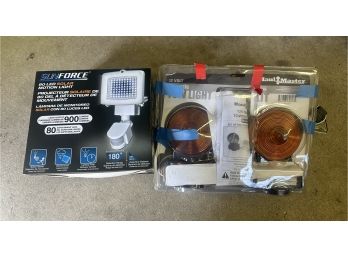 New & Un Used Sun Force 80 LED Solar Motion Light In  Original Box & 12 Volt Magnetic Tow Lights.