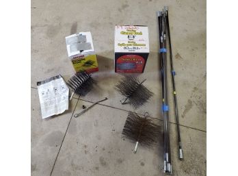 4 Chimney Sweep Wire Cleaning Brushes & 36 Feet Of 10 Connecting Metal Rod Extension Poles