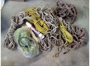 10 Piles Of Useful Ropes - Samples Measure Approx. 65 Feet & 35 Feet & One New In Package