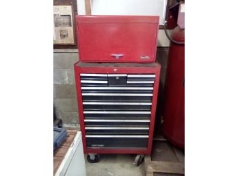 Craftsman Red, Metal Tool Chest With Contents Of Tools, 18 Drawers, Wheels AND A Portable Toolbox On Top !