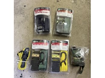 New & Never Used Five 20 Ft Ratcheting Tie Downs, 2 Yellow, 3 Green & One Black Colors In Original Packages