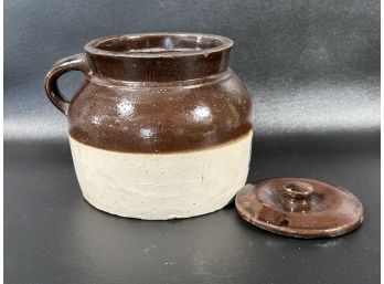 A Great Vintage Bean Crock With Lid, 2-Quart