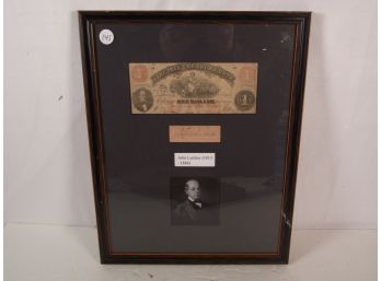 Obsolete Bank Note And Autograph Of Virginia Governor - Framed