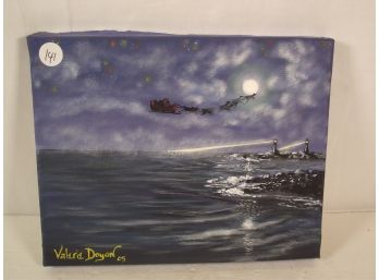 Santa And Sleigh Oil Painting On Canvas - Signed Doyon