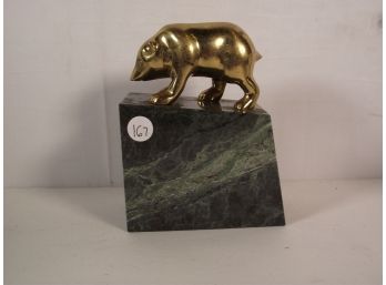 Brass Bear Sculpture On Granite Block