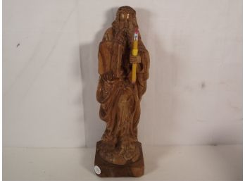 Carved Wooden Moses Figure With Ten Commandments