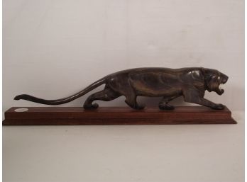 Carved Horn Tiger On Wood Base