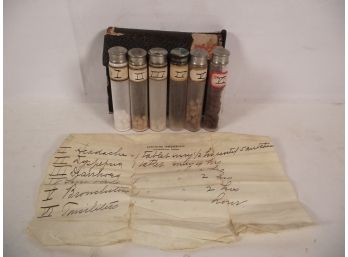 Antique Medicine Case With Containers And Doctor's Prescription