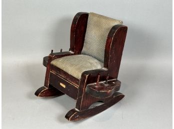 Antique Wood Sewing Spool Rocker & Pin Cushion