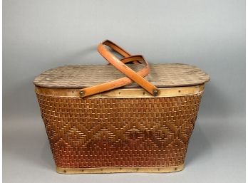 Vintage Red Man Woven Wicker Basket With Metal Handles