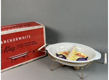 Vintage Fire King Anchorwhite Divided Serving Dish With Candle Warmers