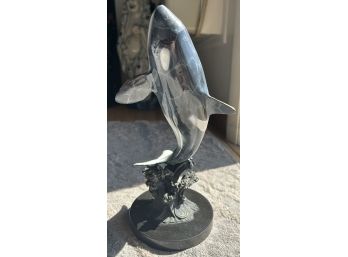 Fine Signed Enamel Painted BRONZE Orca/killer Whale Sculpture On Black Marble Base- 12.5' Tall