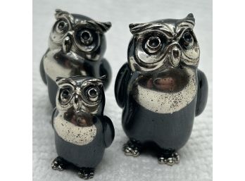 SOLID STERLING SILVER Italian Owl Family Figurines- Likely SATURNO