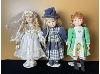 Lot Of Three Vintage Porcelain Dolls