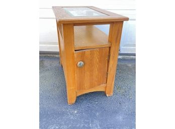 Small Glass Top Wood Side Table With Door