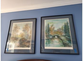 Pair Of Framed Watercolor Art Prints - Numbered And Signed