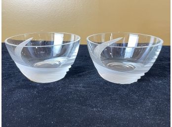 Pair Of Vintage Lenox Windswept Clear Cut Crystal Frosted Swirl Bowl