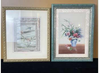 Pair Of Framed Floral Themed Artworks