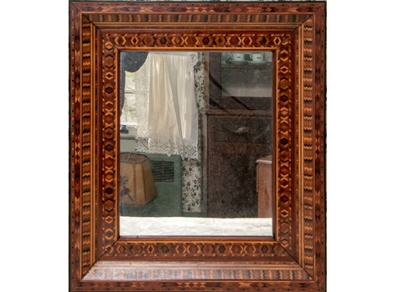 19th C. Large Tunbridge Inlaid Wood Mirror