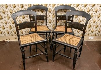 Set Of Four 19th C. Ebonized Side Chairs With Stenciled Decoration