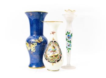 Group Three Lovely Antique Painted Vases