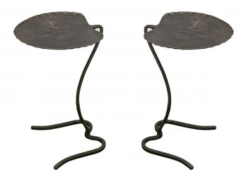 Pair Of Antique Leaf Form Iron Side Tables