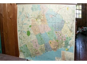 Vintage Large Scale Oilcloth Hanging Map Of Fairfield County CT